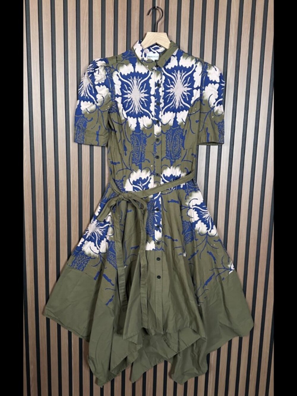 New Making The Cut Self Tie Dress 2XS Green Fit Flare Cross-Back Floral Trim XXS